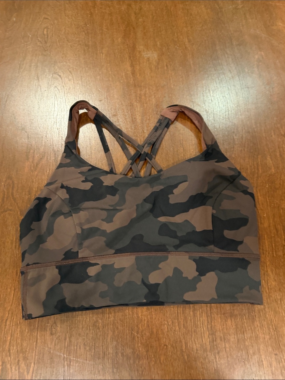 Lululemon Women’s Camouflage Strappy Sports Bra - Brown Camo, size 10